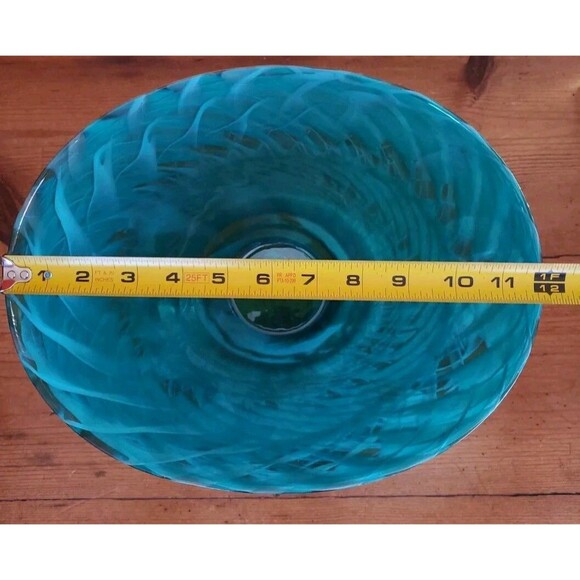 Murano Aquamarine Swirl Ocean Glass Vase Green Vintage Rare Labeled Italy Bowl - Picture 9 of 11